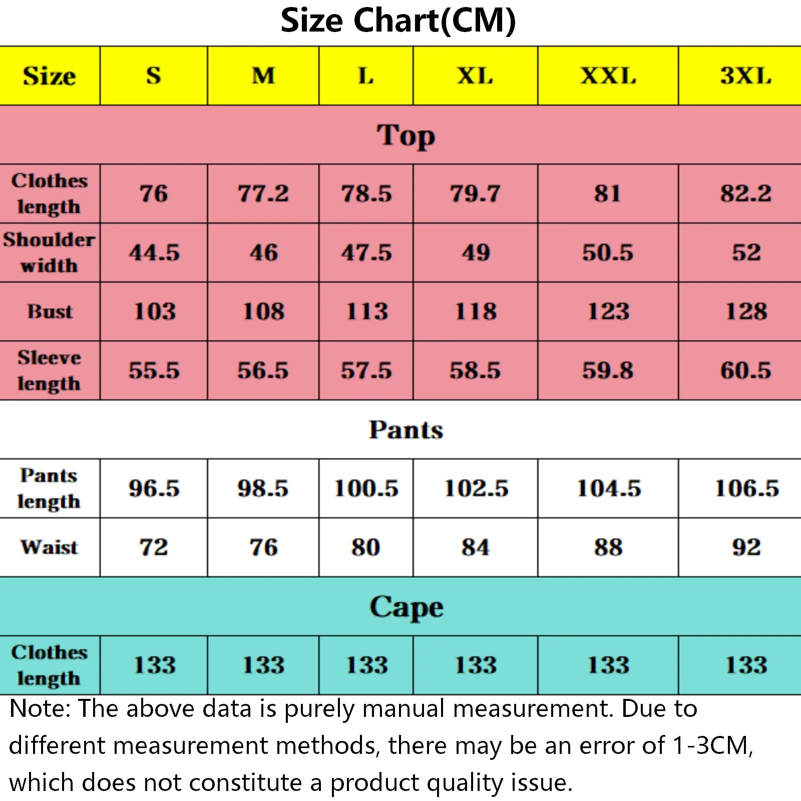 size measurement chart for aang the last airbender cosplay costume cm uni