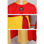 close-up details of chest ornament, waist sash and fabric hem of aang cosplay