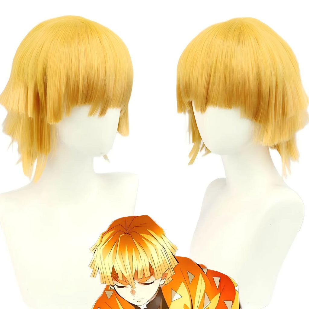 yellow‑orange gradient zenitsu cosplay wig multi‑angle view