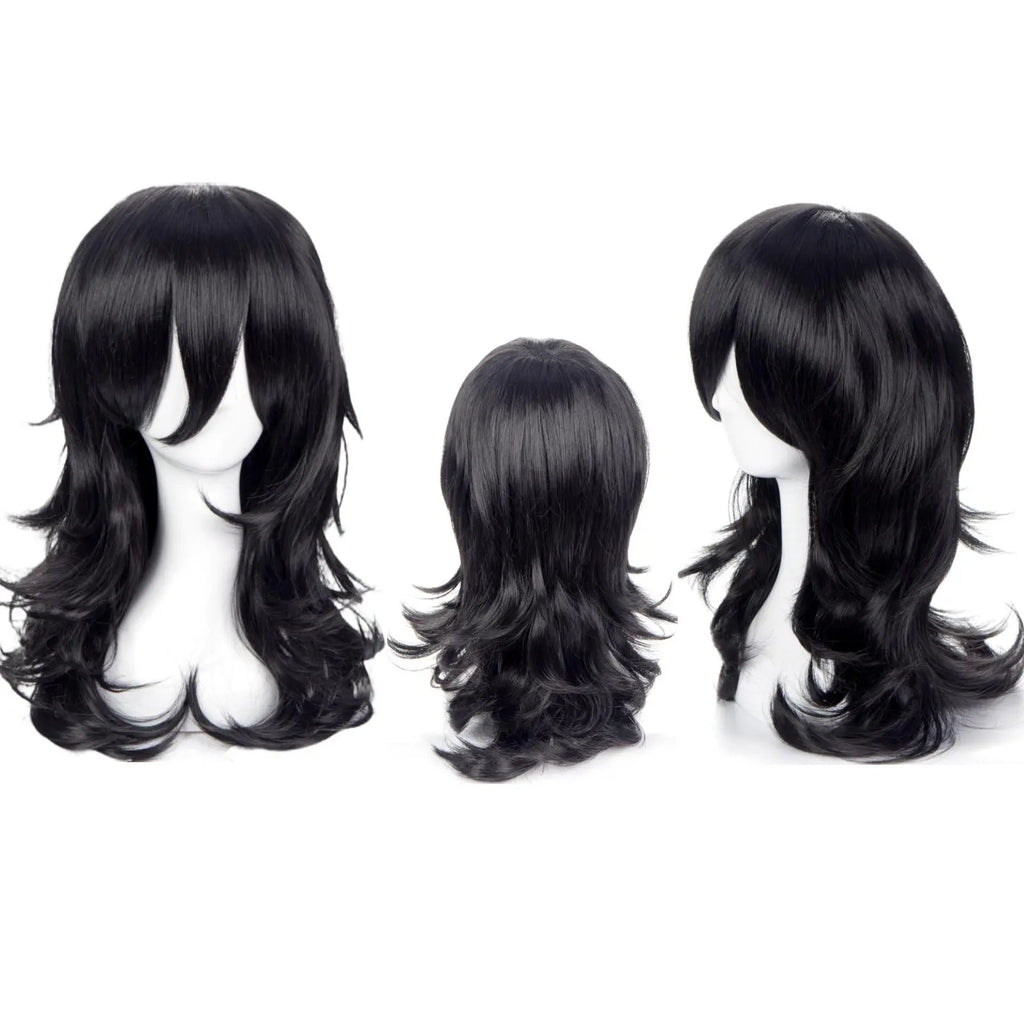 mha aizawa shouta cos wig black medium wavy layered hair