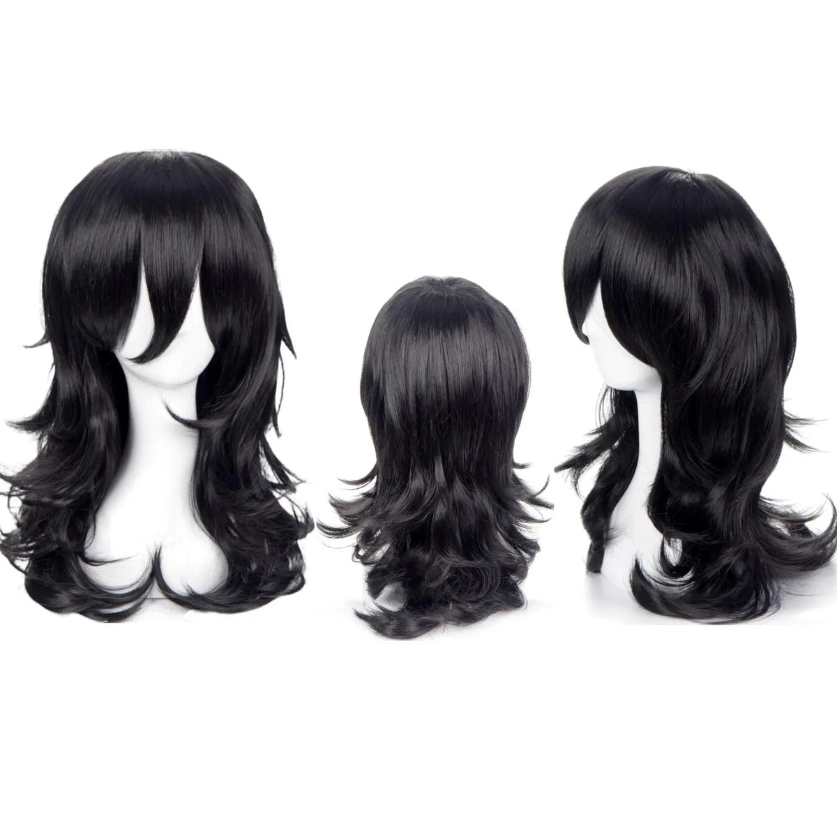 mha aizawa shouta cos wig black medium wavy layered hair