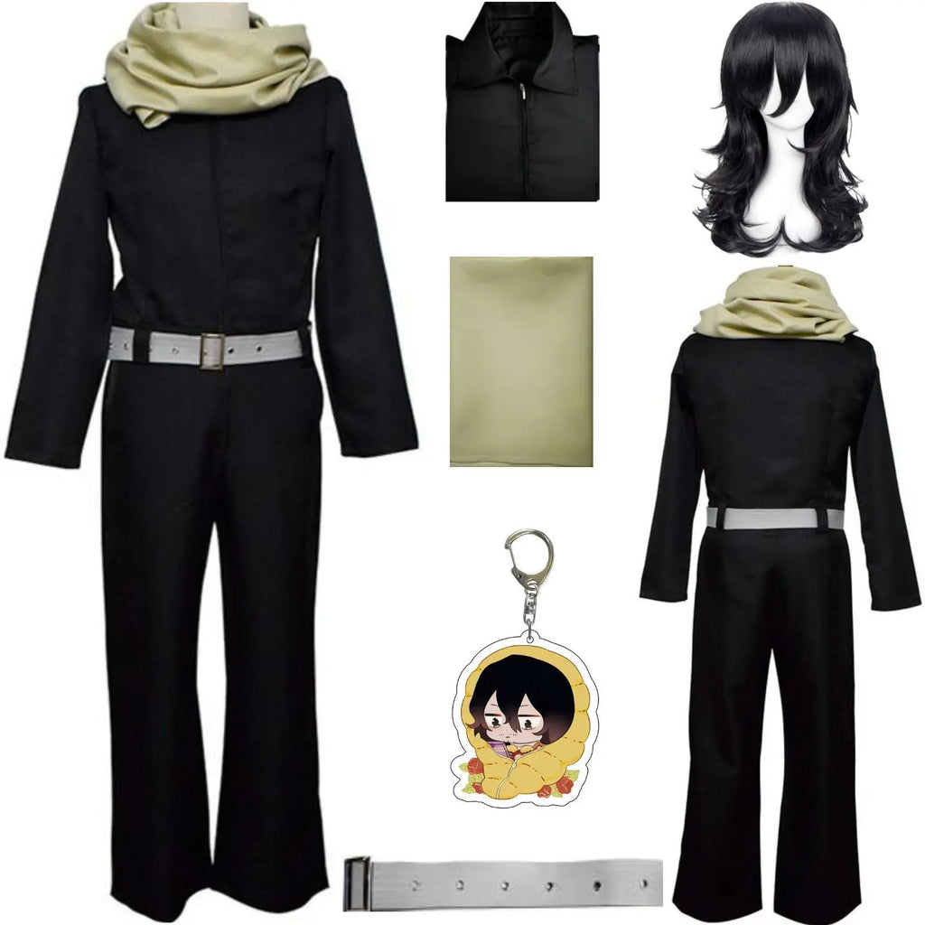 my hero academia aizawa shouta cosplay costume jumpsuit scarf belt wig keychain