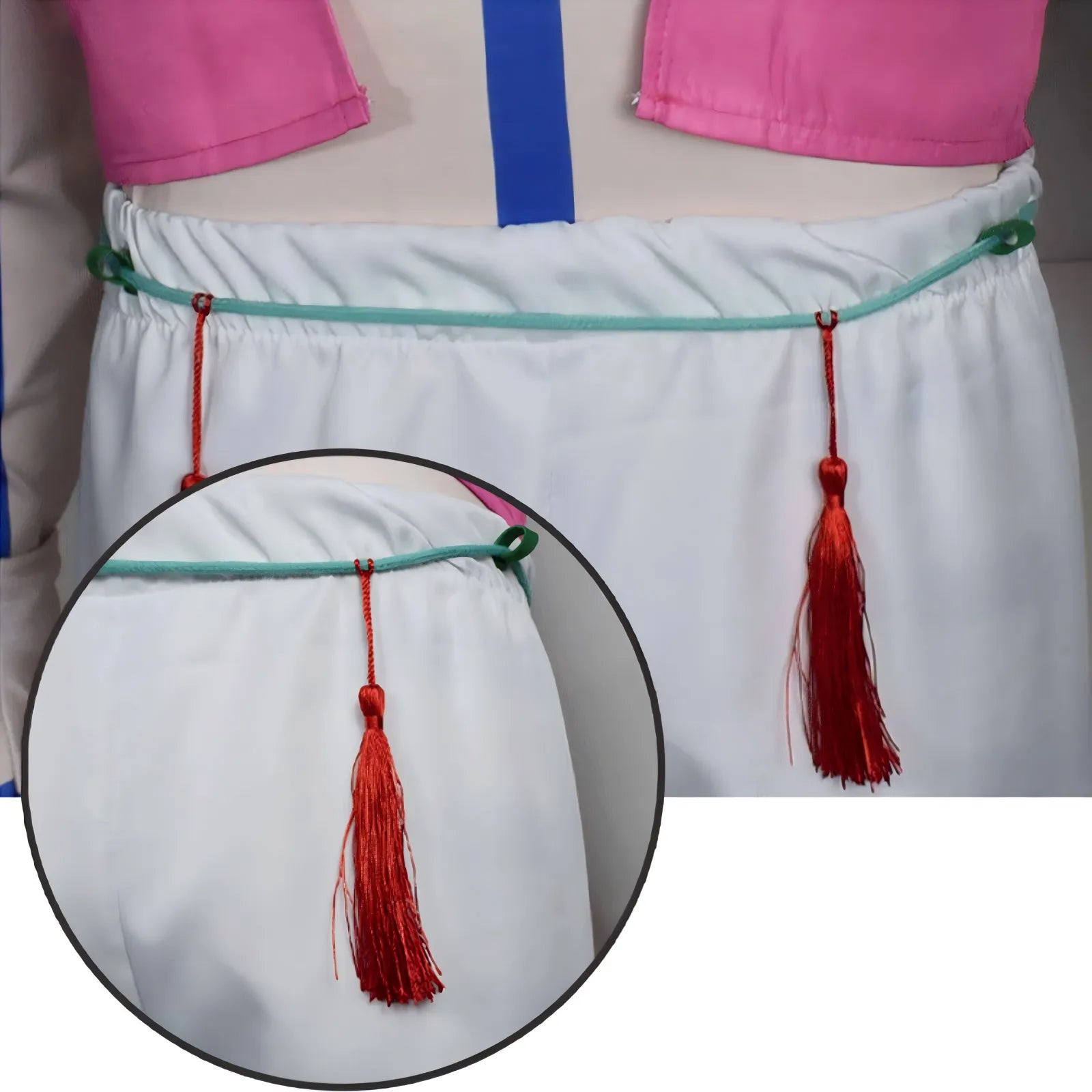 close‑up detail of akaza cosplay waist tassel accessory