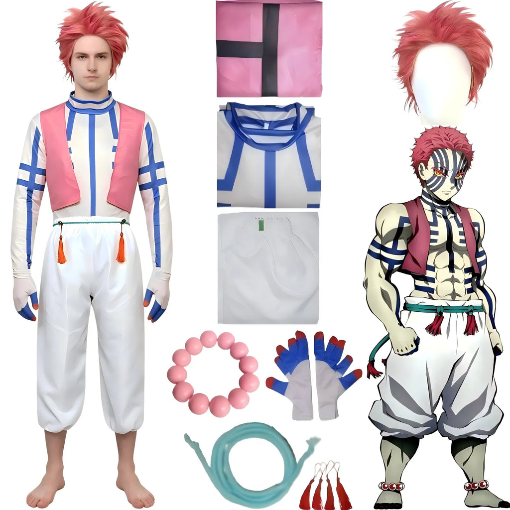 akaza complete cosplay set including pink spiky wig