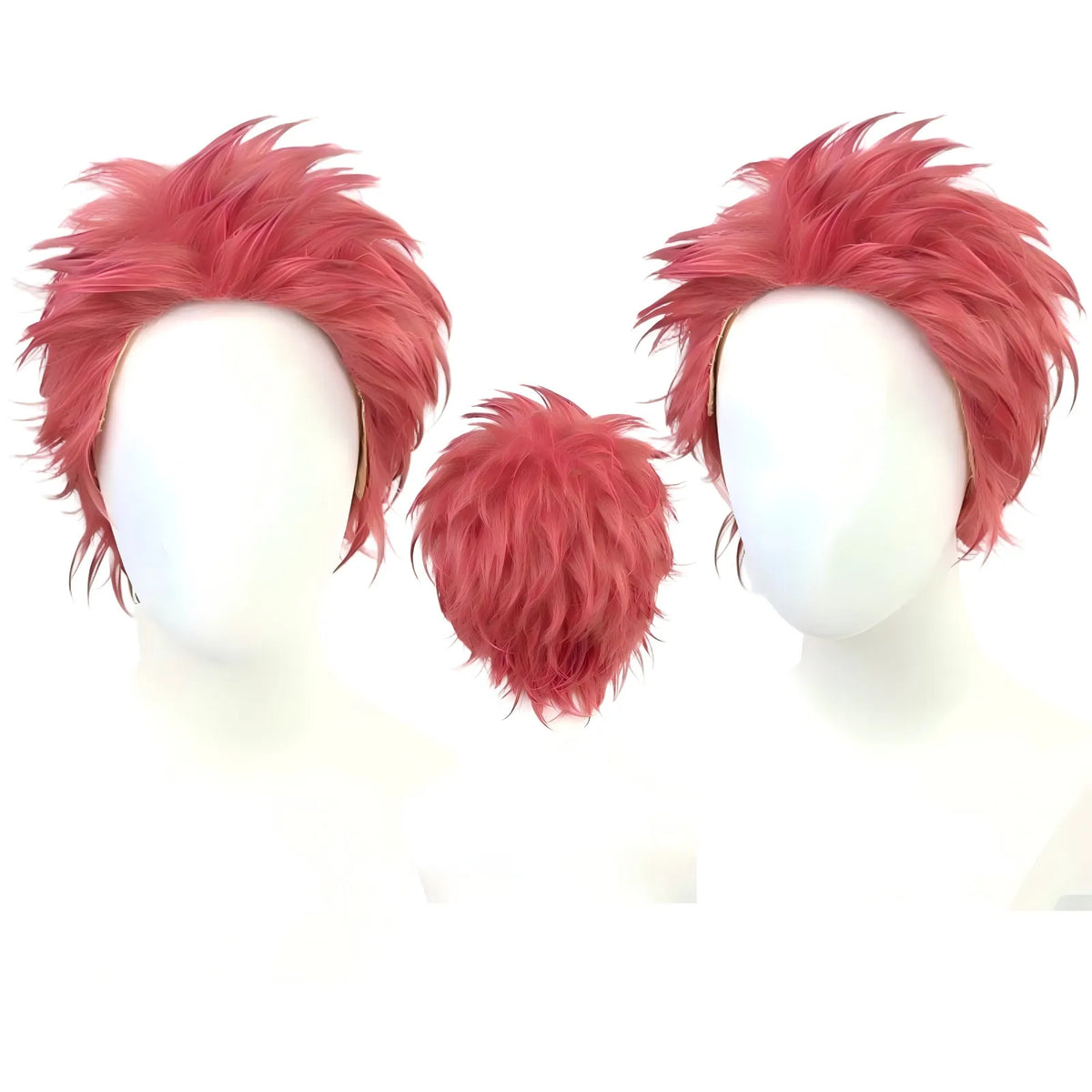 multi‑angle view of akaza short spiky pink cosplay wig