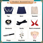 mha himiko toga cos accessory layout sailor top skirt cardigan denture socks wig knife prop keychain
