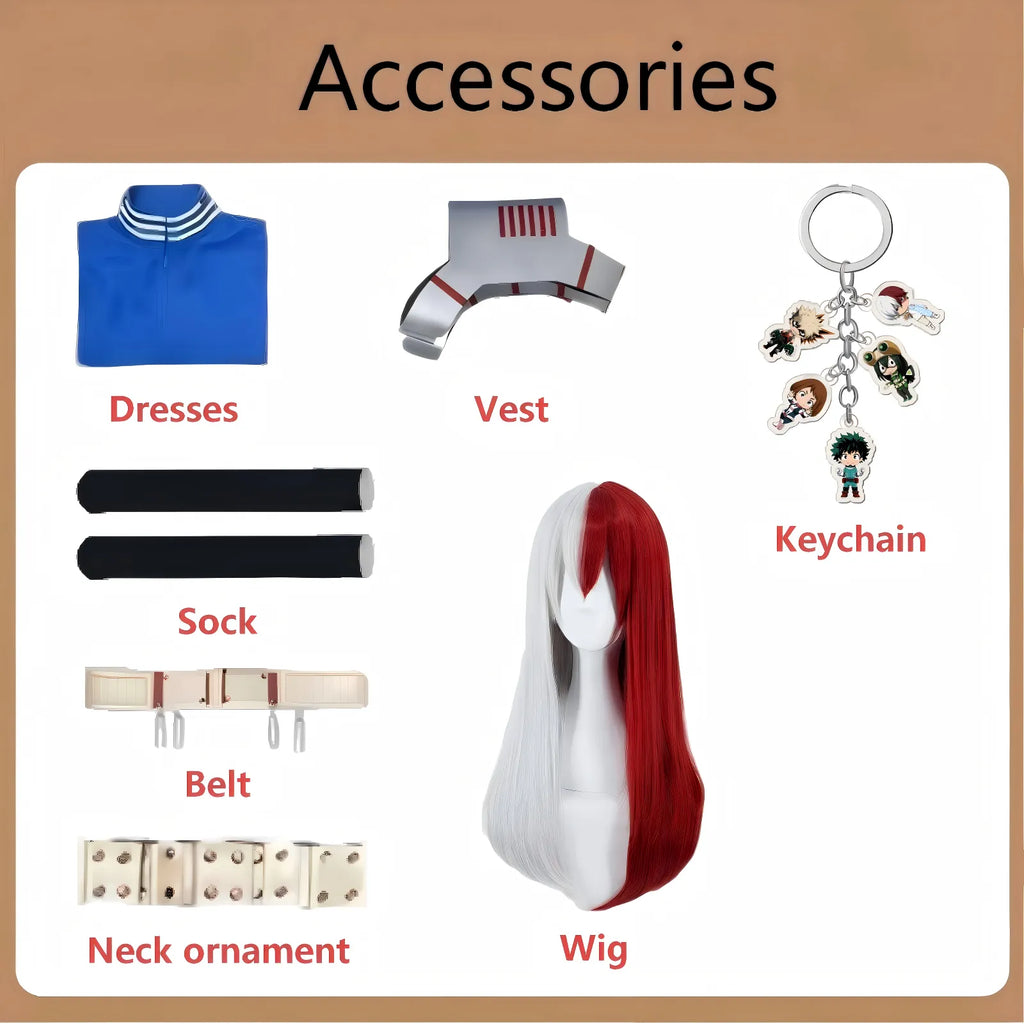 mha shoto todoroki female cos accessory layout dress vest belt neck piece sock long two tone wig keychain