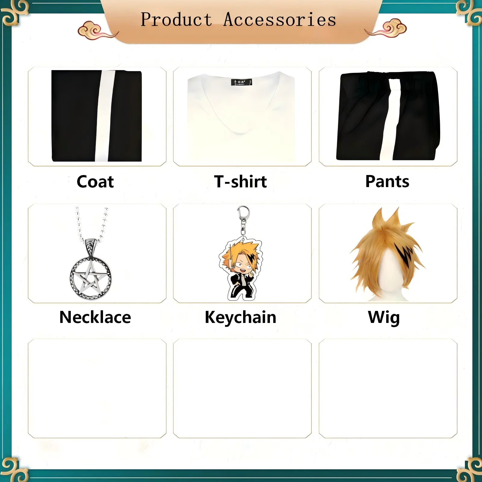denki kaminari cosplay full set coat t shirt pants necklace keychain wig mha accessories