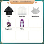 full accessory pack fern frieren cosplay hooded coat white dress hair accessory keychain purple wig
