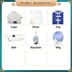 complete accessory set himmel frieren cosplay cape top trousers belt acrylic keychain light blue wig
