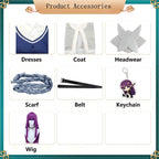 complete accessory pack fern frieren cosplay dress short coat hair ornament scarf belt keychain purple wig