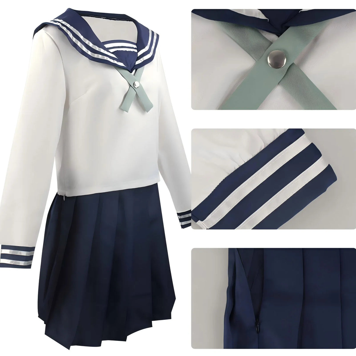 amanai riko cosplay costume closeup details, collar, cuff and skirt zipper