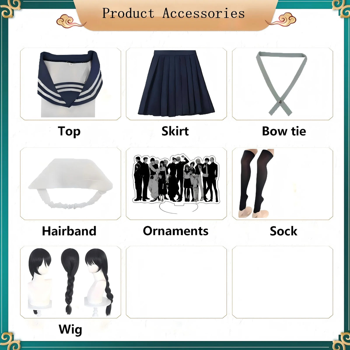amanai riko cos costume accessories, top, skirt, bow tie, headband, socks and ornaments