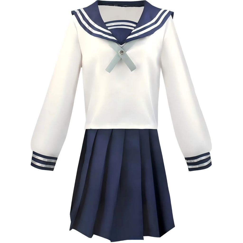 amanai riko cosplay sailor uniform full front view, long sleeve top and pleated skirt