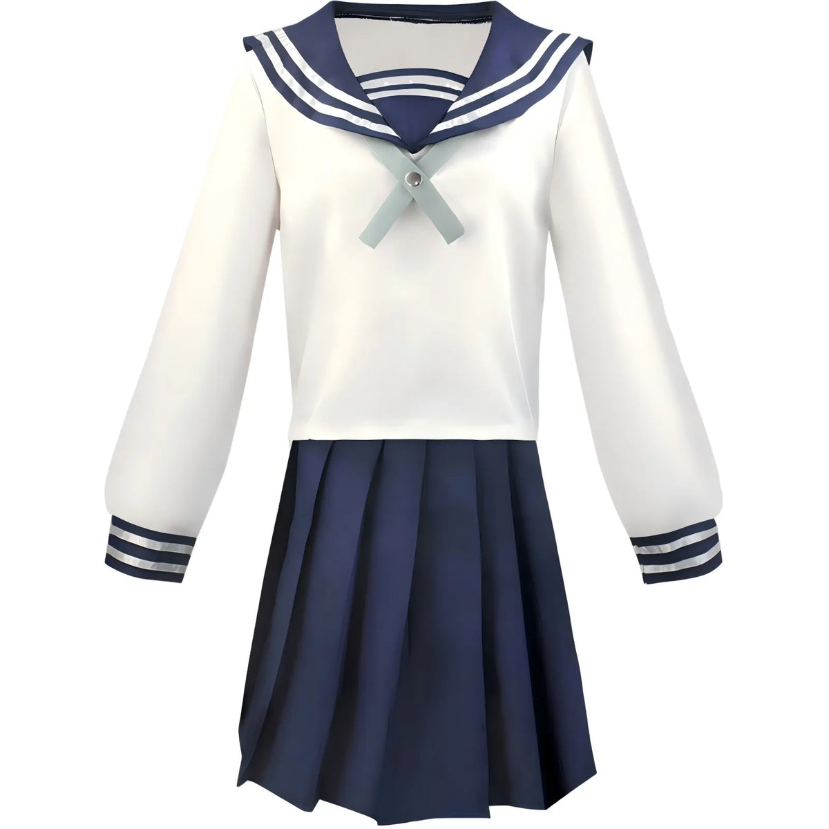 amanai riko cosplay sailor uniform full front view, long sleeve top and pleated skirt