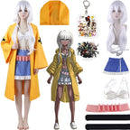 1. danganronpa v3 angie yonaga cosplay costume and white long wig display
2.