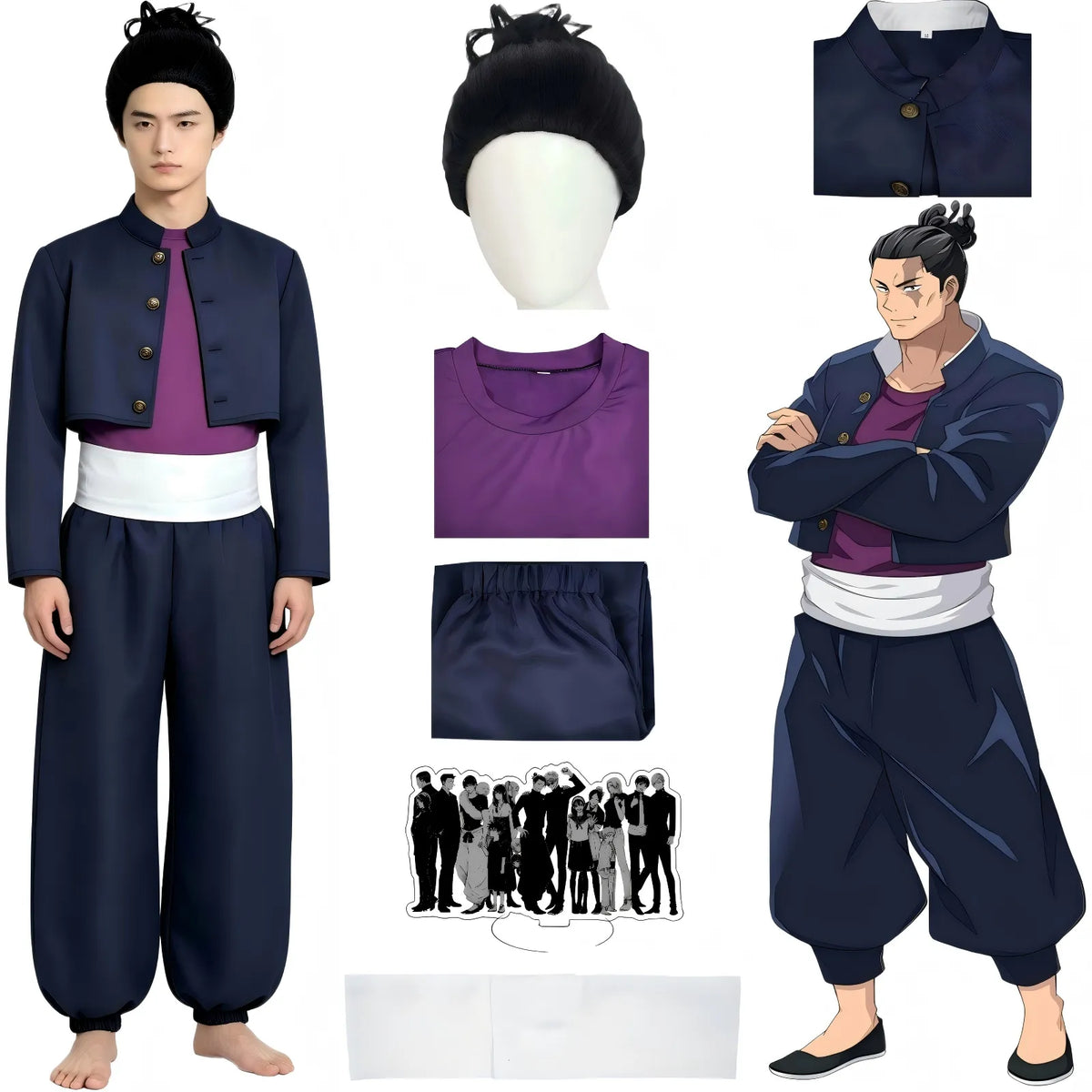 aoi todo cosplay full set, jujutsu kaisen costume and black bun wig