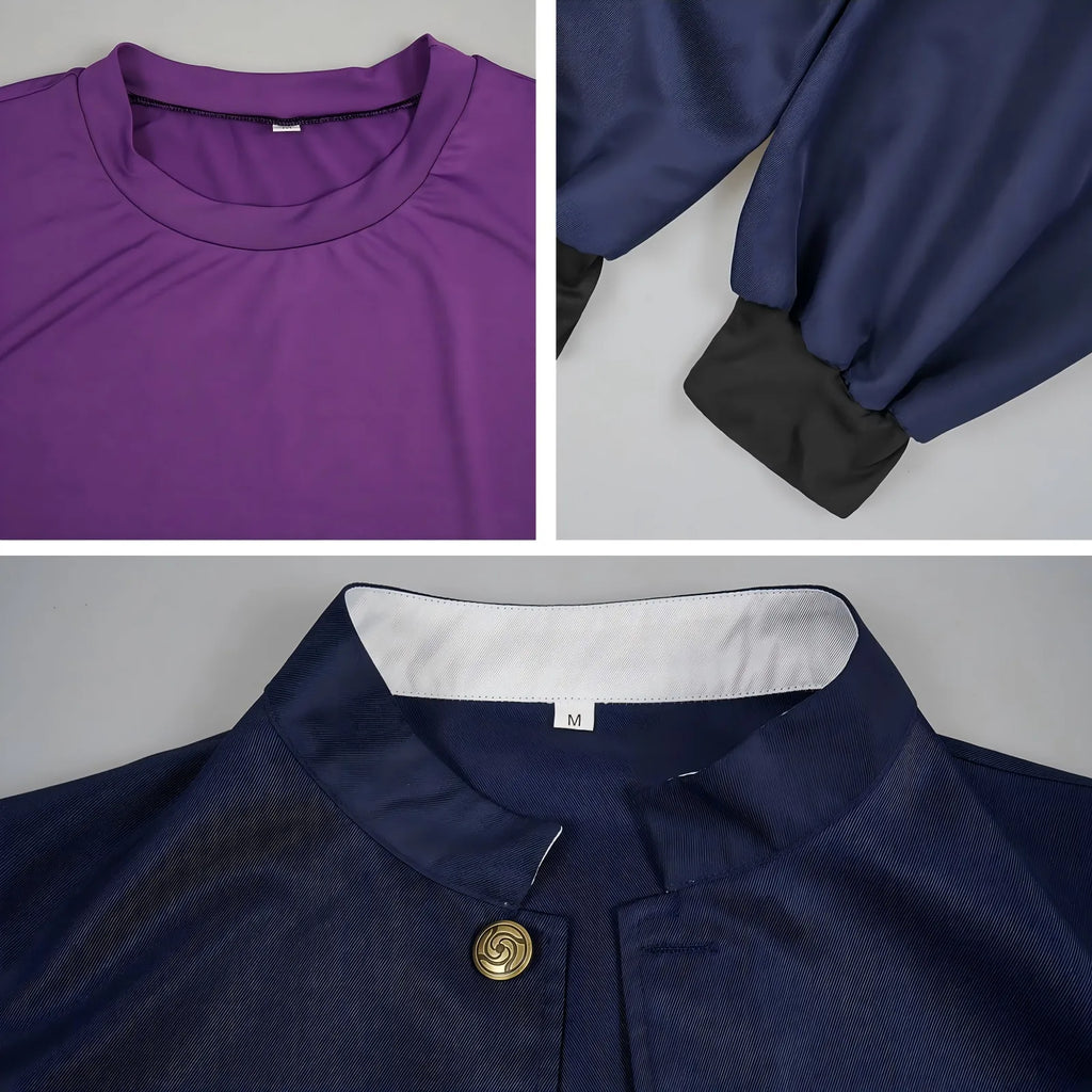 aoi todo cos closeup details, shirt fabric, cuffs and coat metal buttons