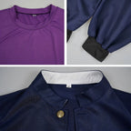 aoi todo cos closeup details, shirt fabric, cuffs and coat metal buttons
