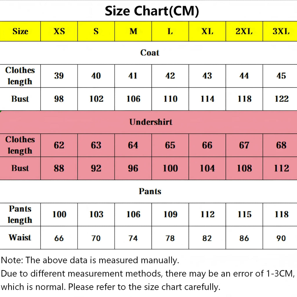 aoi todo cos size chart in cm, coat, undershirt and pants measurement table
