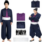 aoi todo cosplay outfit, navy cropped jacket purple top and loose pants with sash