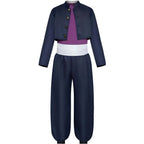 aoi todo cos costume front view, cropped jacket, purple top and loose navy trousers
