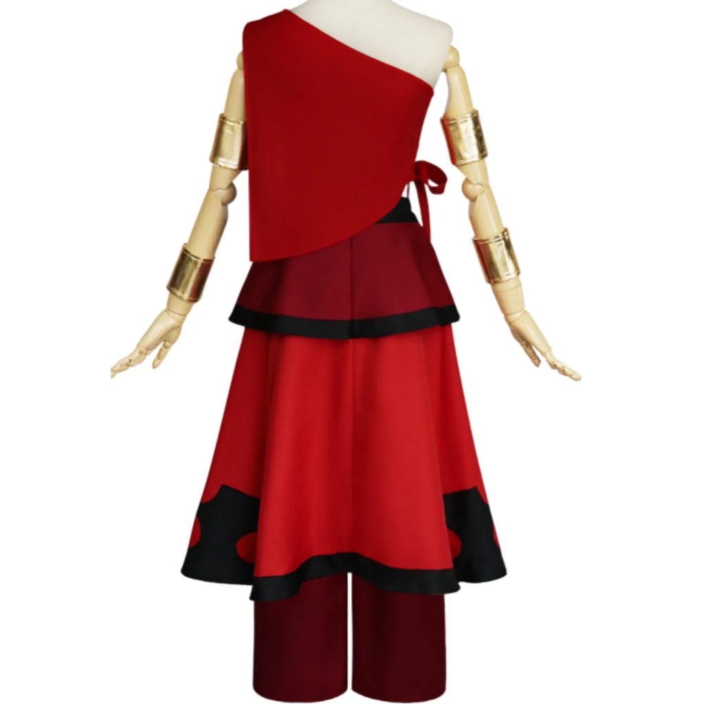 back side display of katara fire nation cosplay dress set