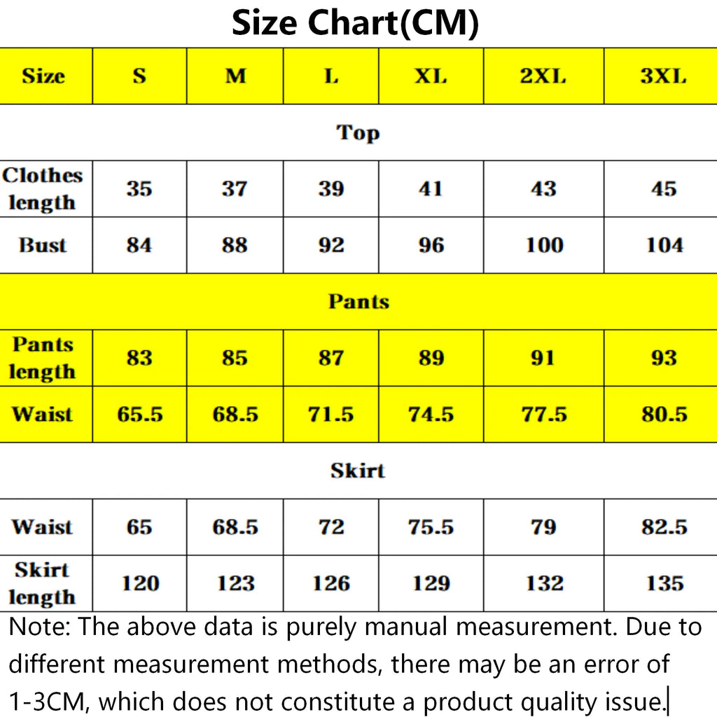 size chart with cm dimensions for katara fire nation cosplay costume