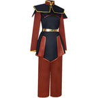 azula cosplay costume side view, avatar the last airbender cosplay uniform, complete set, white seamless background