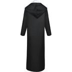 back side shot fern frieren cosplay black hooded floor-length outer robe
