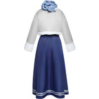 back side fern frieren cosplay blue long dress gray fleece edge short coat with braided scarf