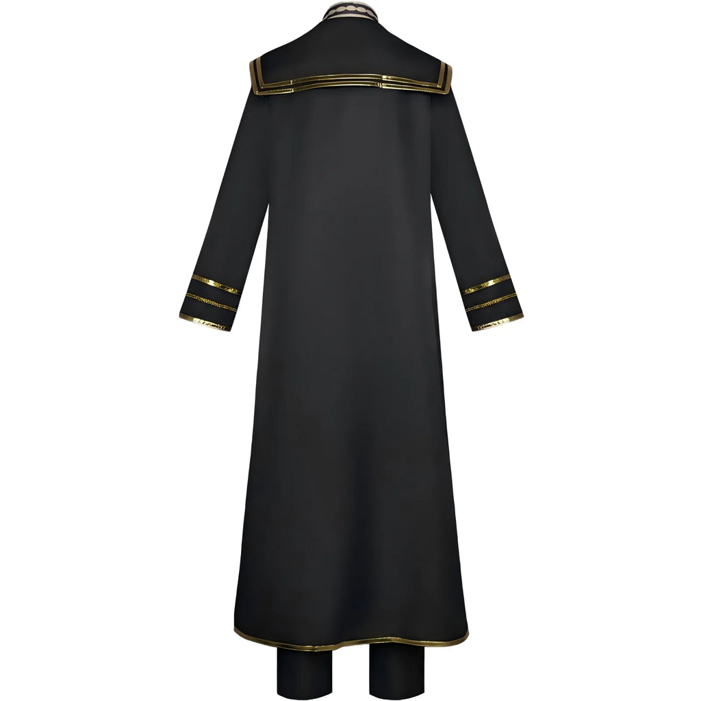 back side heiter frieren cosplay black long robe gold edge trim stand collar outer coat