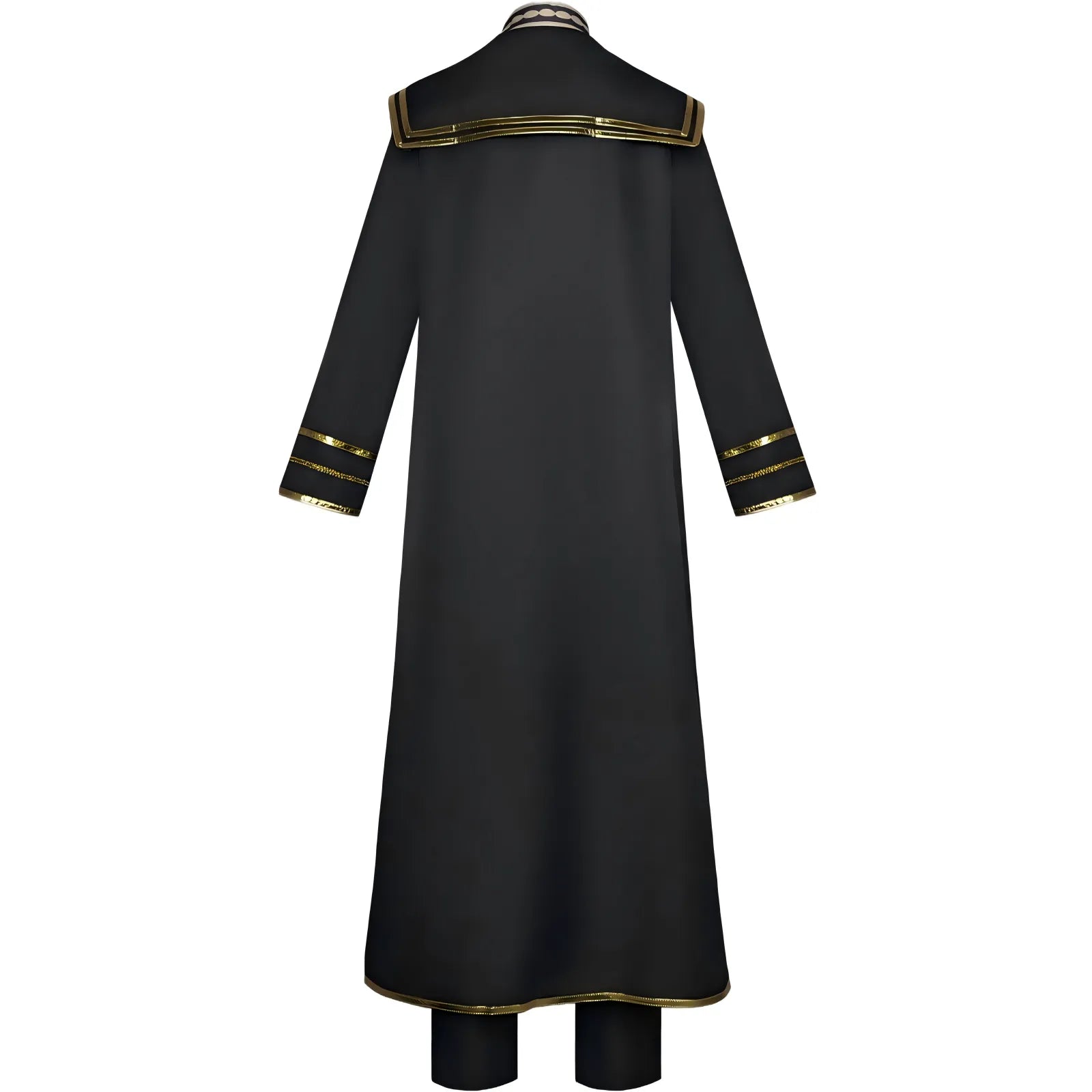 back side heiter frieren cosplay black long robe gold edge trim stand collar outer coat