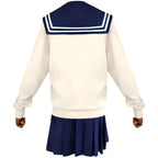 back shot himiko toga cos navy pleated skirt striped sailor collar cream knit cardigan