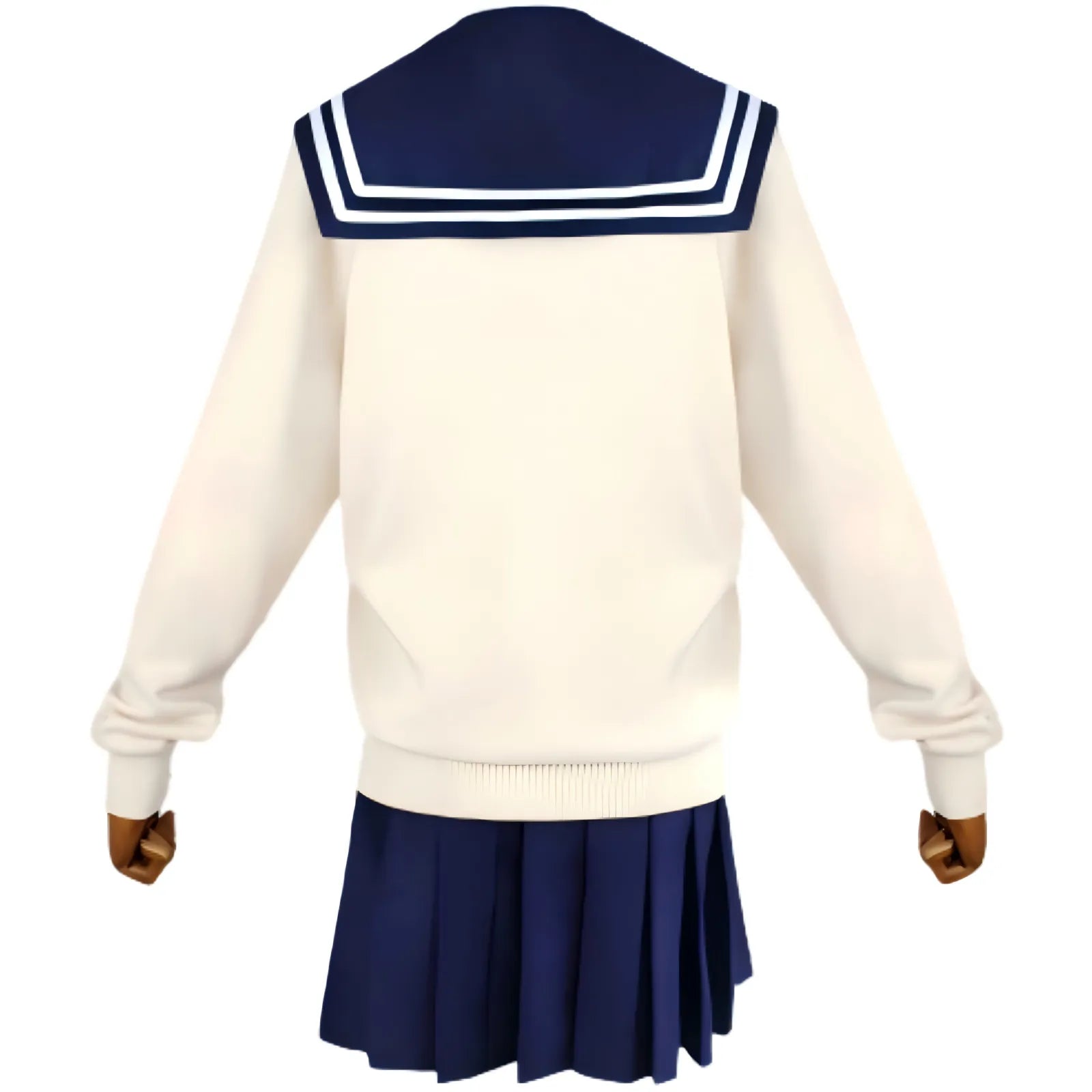back shot himiko toga cos navy pleated skirt striped sailor collar cream knit cardigan