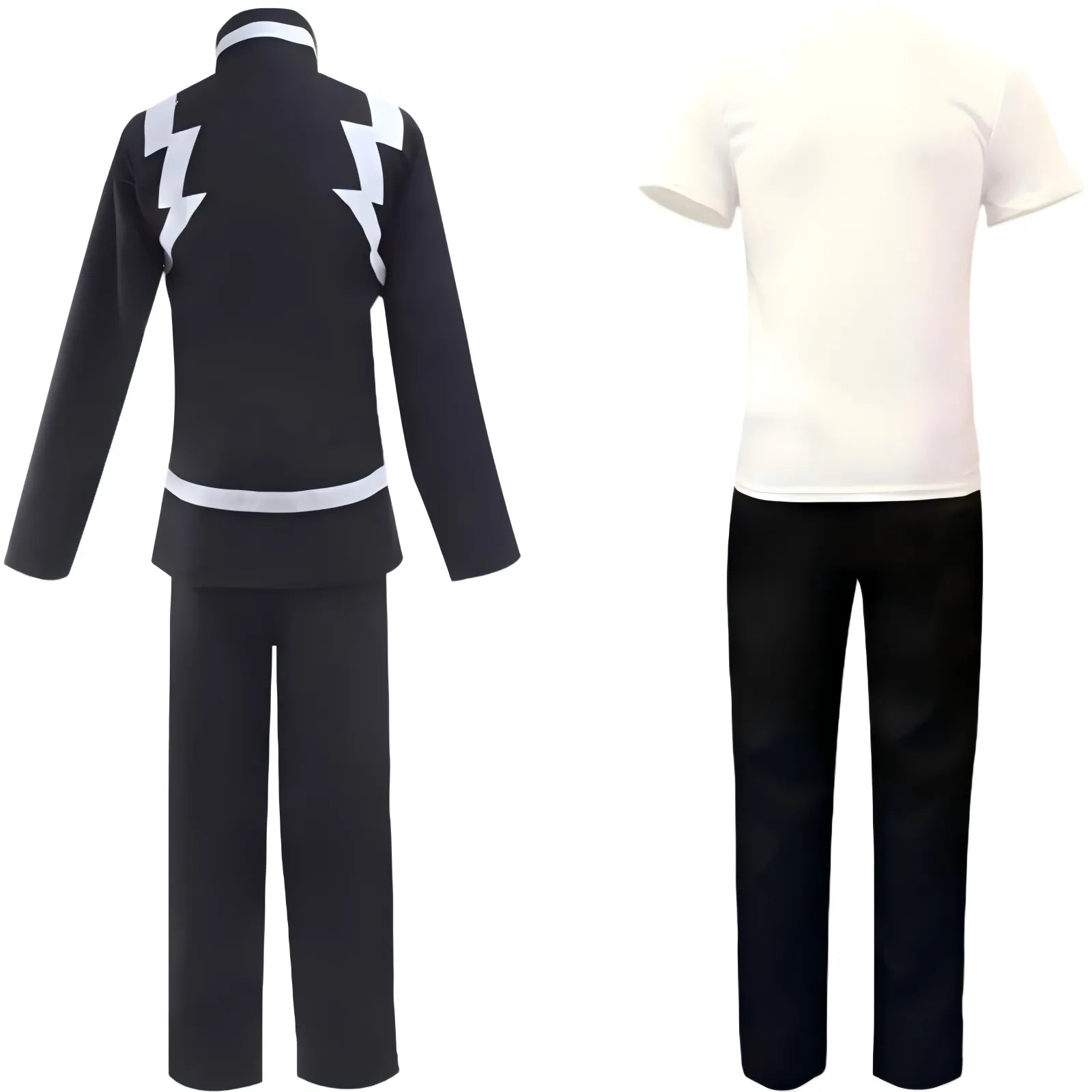 back side my hero academia denki kaminari cosplay jacket white tee striped pants outfit