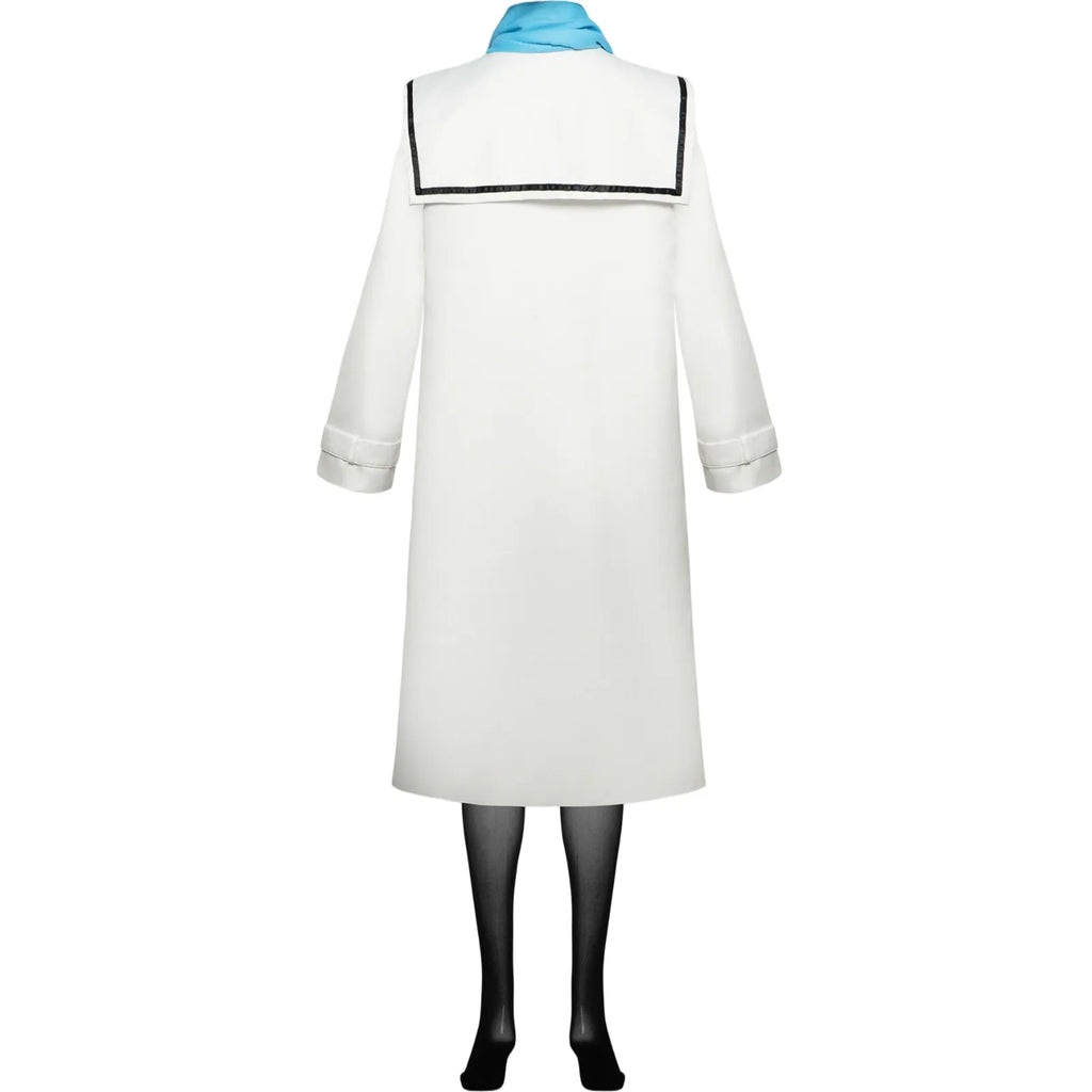 back view frieren cosplay white long coat sailor collar black edge decoration
