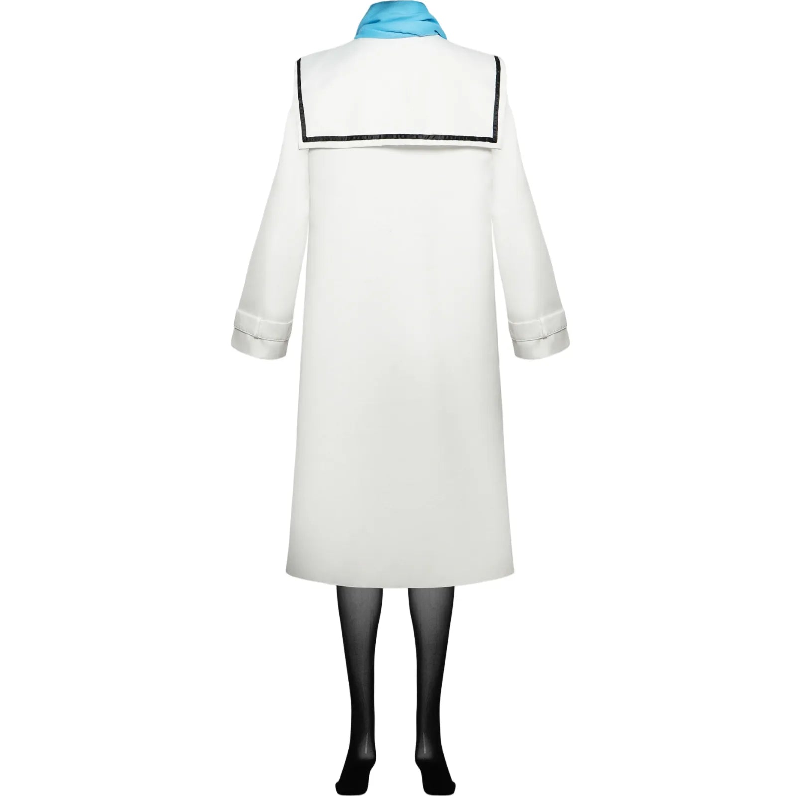 back view frieren cosplay white long coat sailor collar black edge decoration