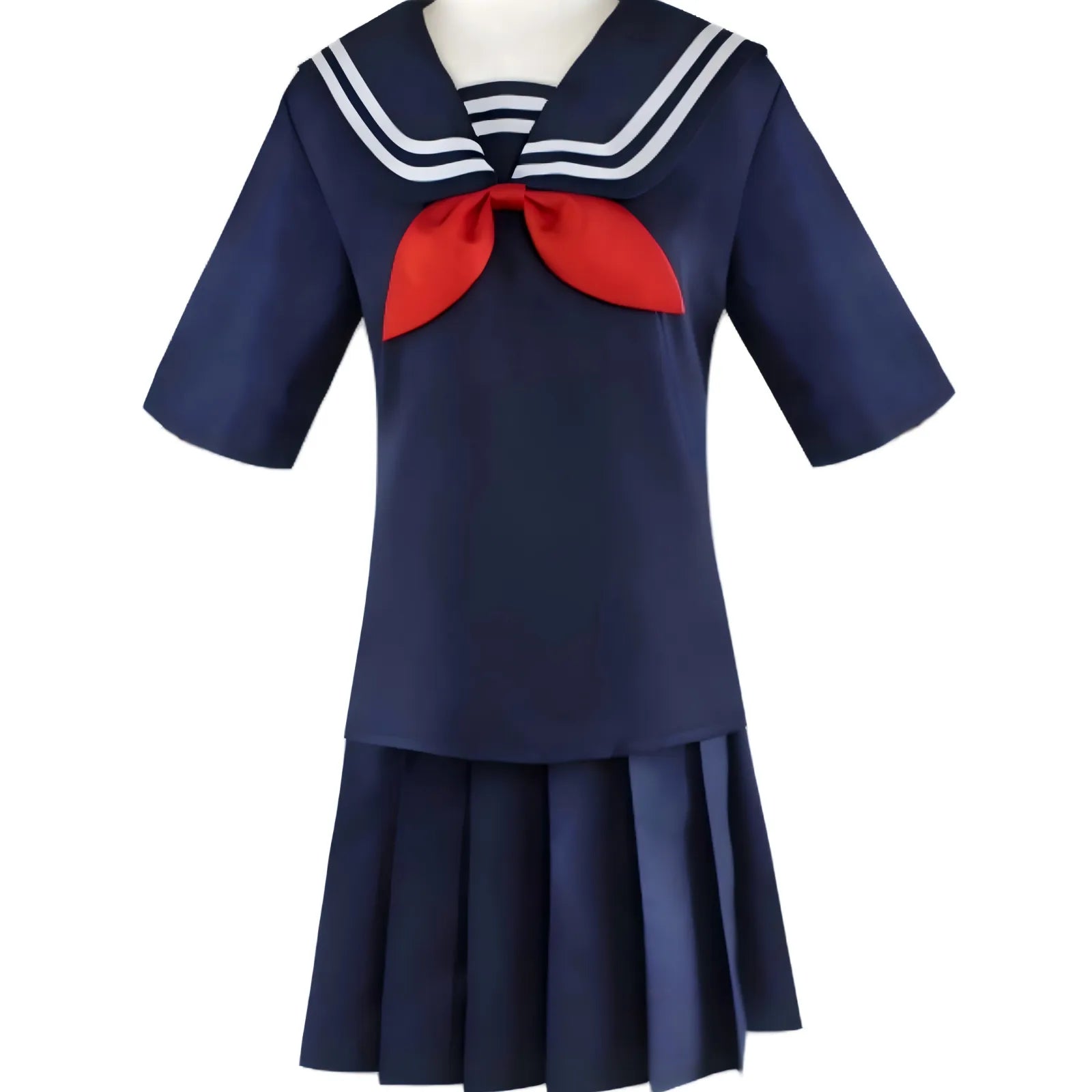 simple himiko toga cos navy short sleeve sailor top pleated skirt red neck bow