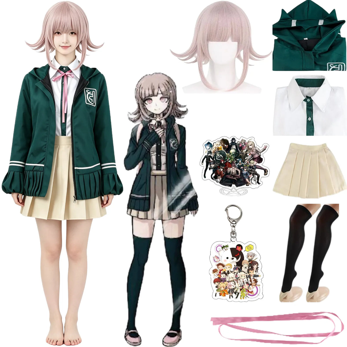 chiaki nanami cosplay costume set including wig and props