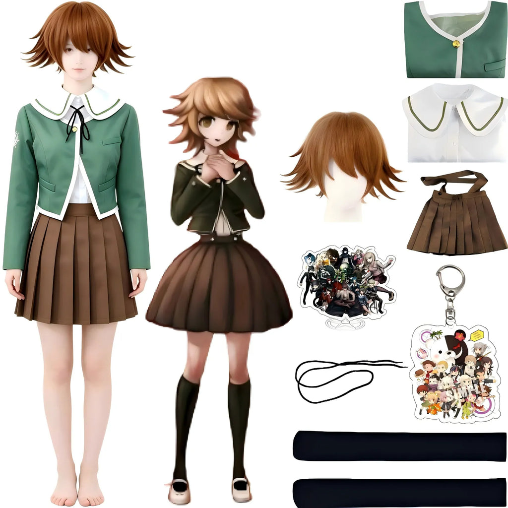 chihiro fujisaki cosplay suit and brown wig display