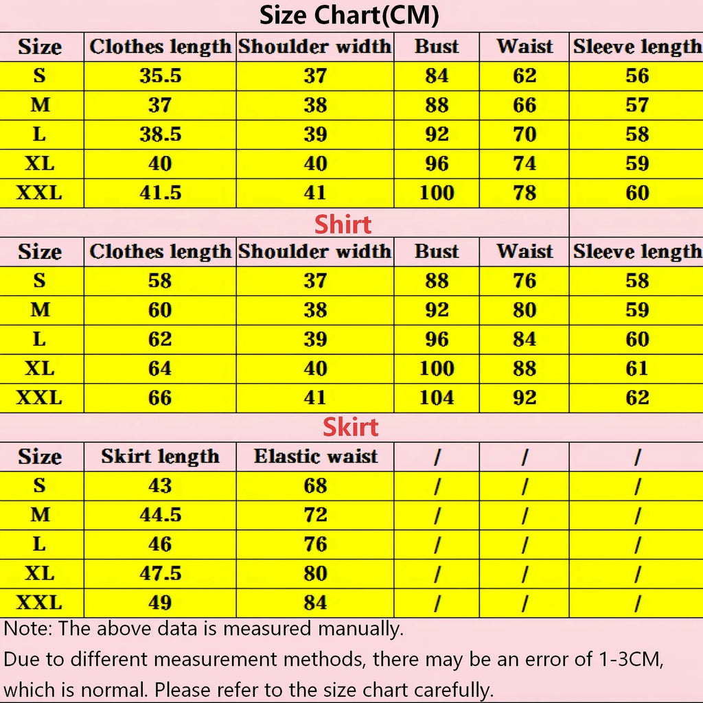 size chart for chihiro fujisaki cosplay costume