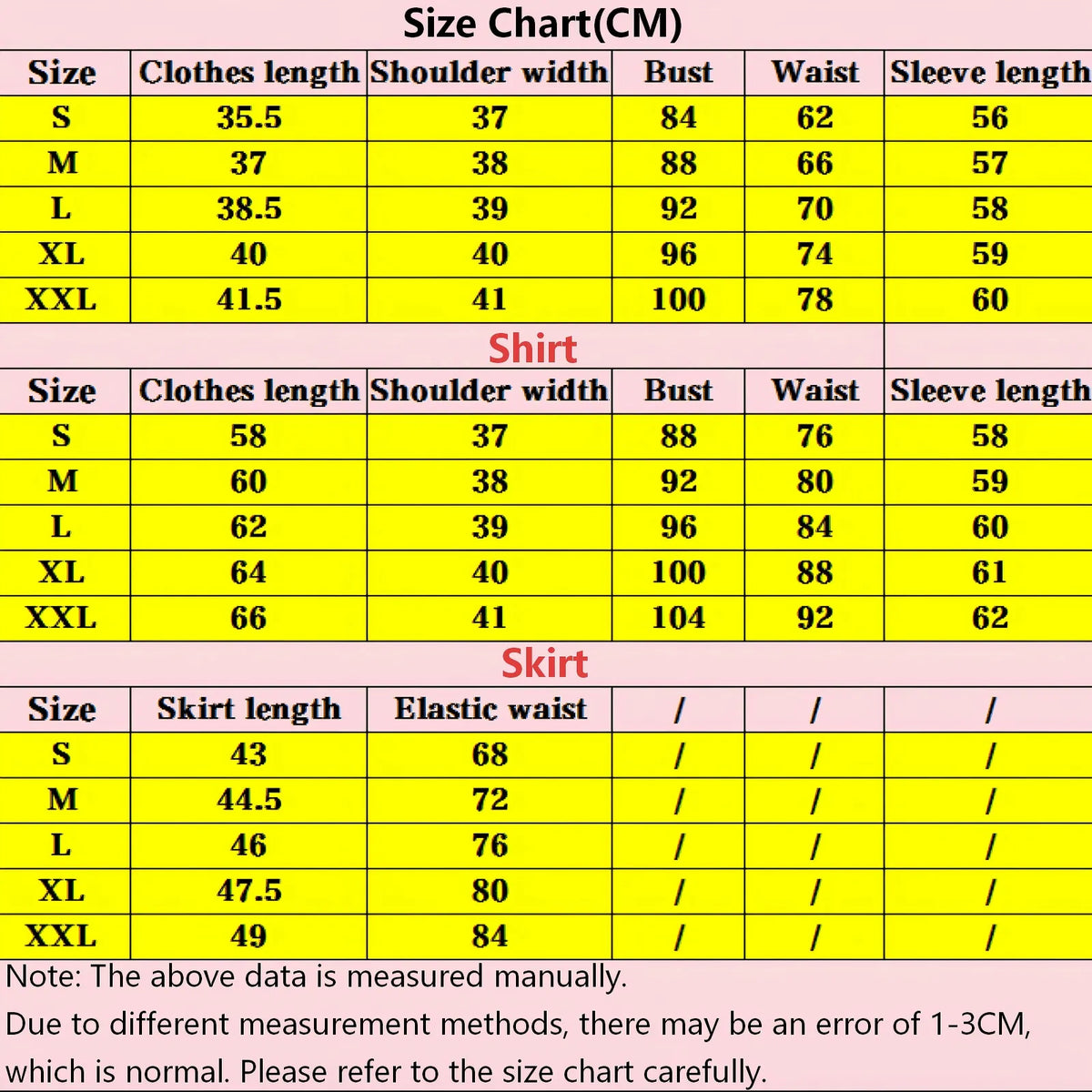 size chart for chihiro fujisaki cosplay costume