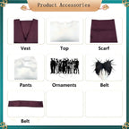 choso cosplay accessories including vest, top, scarf, pants, belt and wig