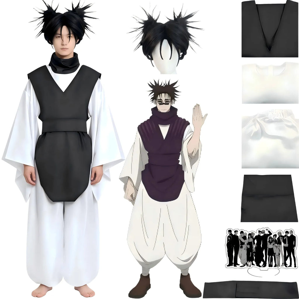 choso cosplay set with spiky black wig, full outfit and character art reference