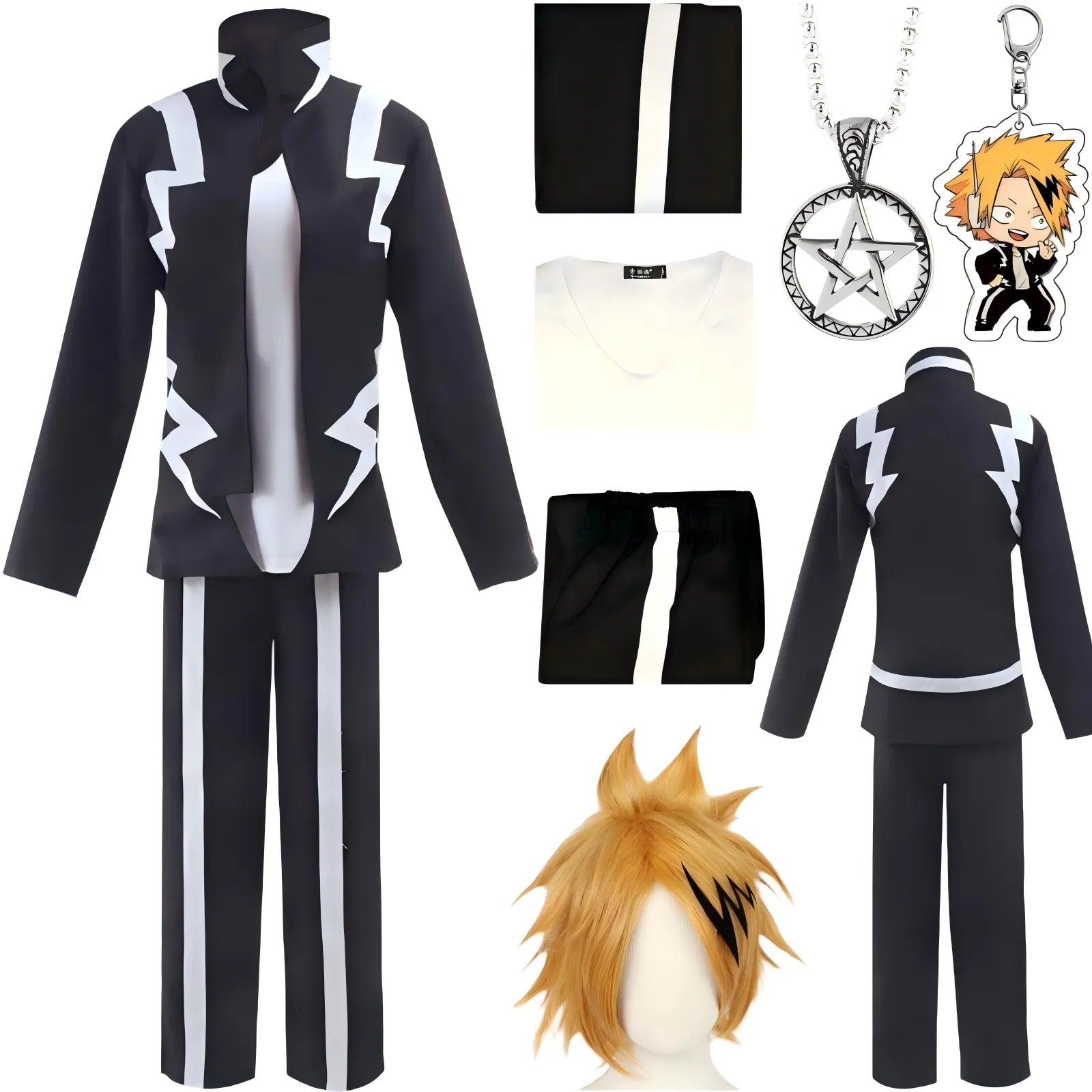 denki kaminari my hero academia full cosplay suit wig necklace keychain mha costume set