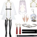 full frieren cosplay set white stand collar dress light purple twin tail wig elf ears earrings bracelet belt stockings keychain