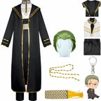 heiter frieren full cosplay costume black gold trim robe matching green anime wig full accessories pack