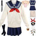 full himiko toga mha cos sailor costume navy uniform cream cardigan blonde wig all accessories