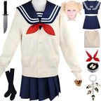 full himiko toga mha cos sailor costume navy uniform cream cardigan blonde wig all accessories